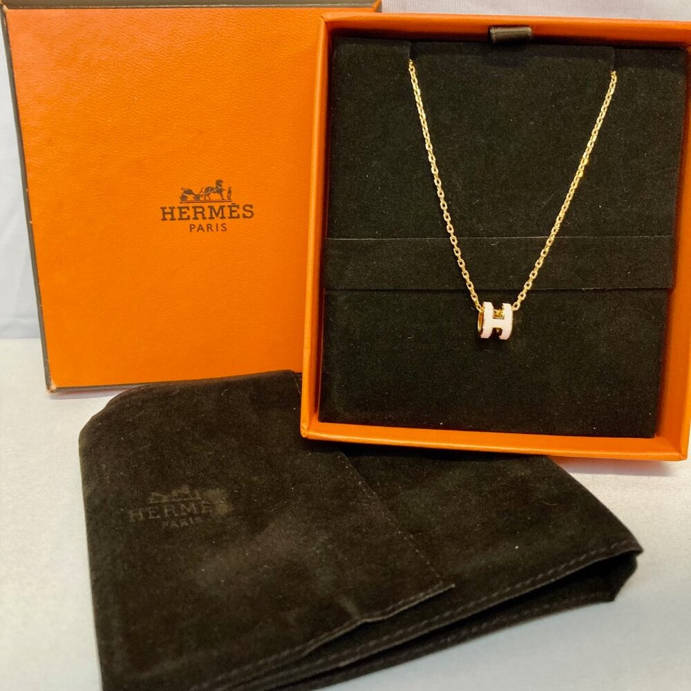 HERMES Mini Pop H Pendant Necklace, Yellow Gold &Rose Dragée - AUTHENTIC!